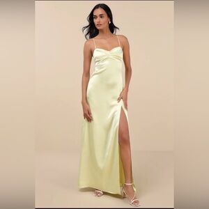 Lulu’s Elegant Yellow Satin Dress